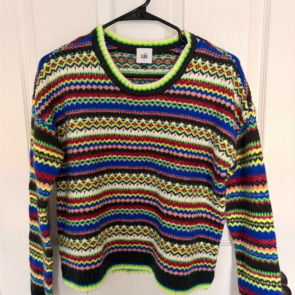 CAbi Vibrant Striped Crew Neck Sweater